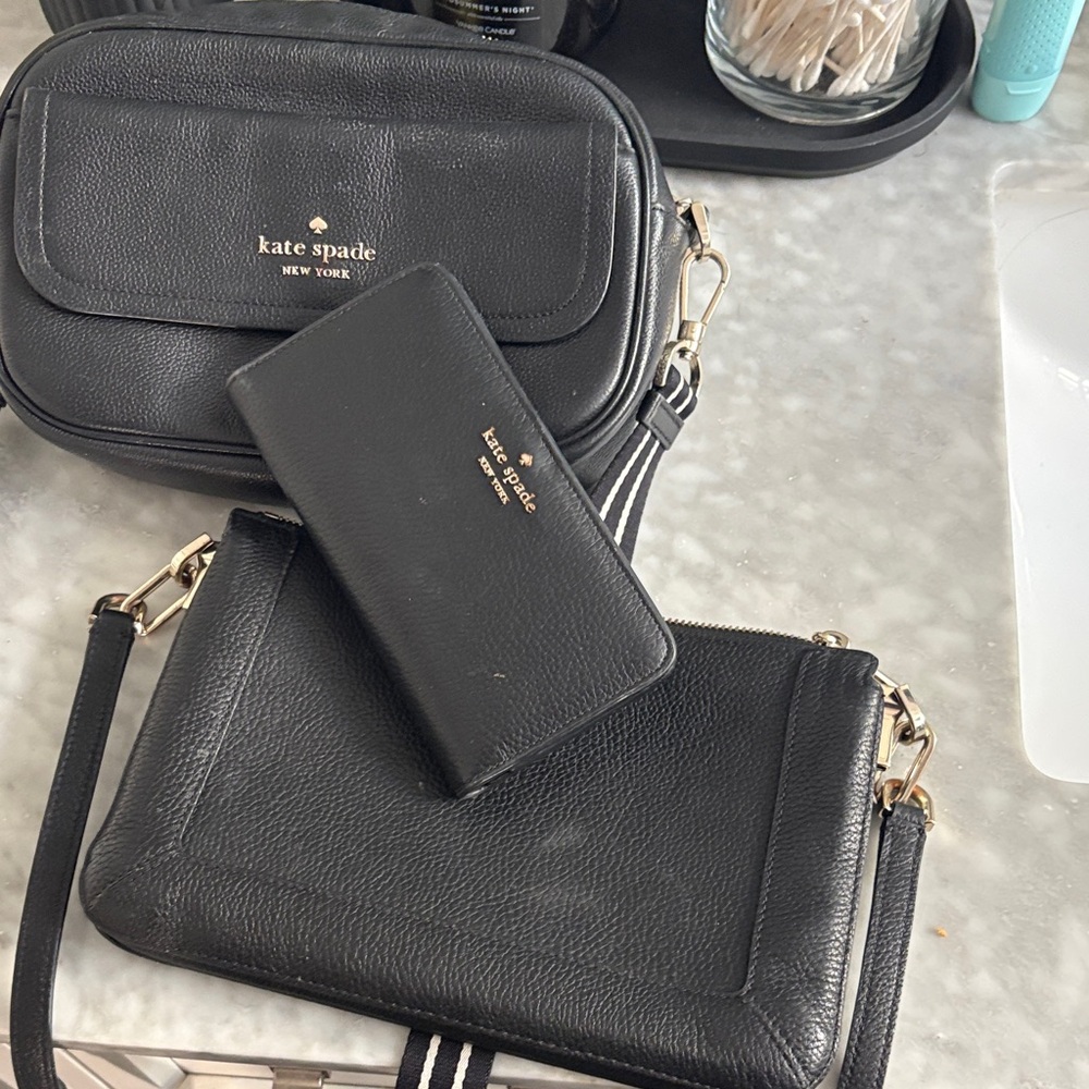 2 Kate Spade Black Leather Crossbody Bag and a wallet